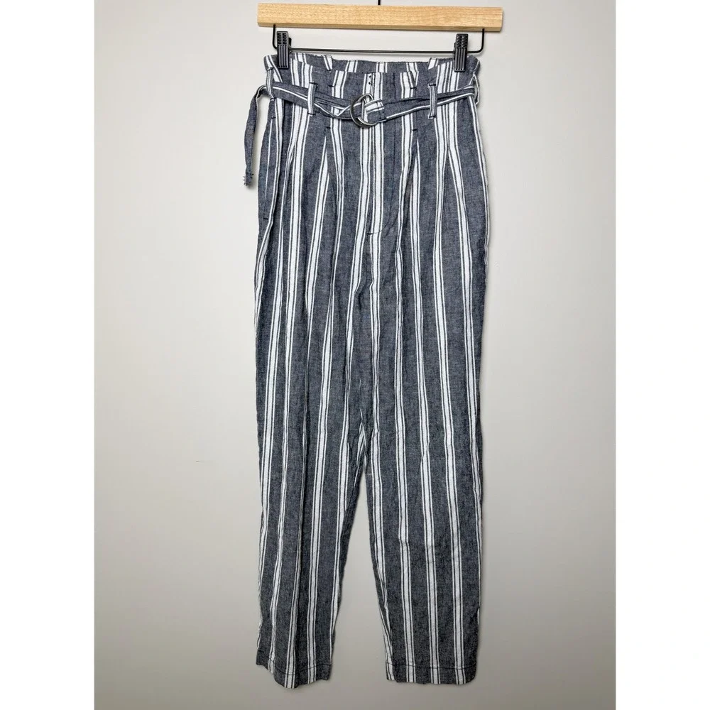 Abercrombie & Fitch S Paper Bag Railroad Striped Linen‎ Cotton Belt Stripe Pants